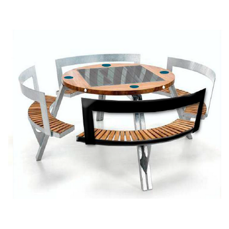 USB Phone Charger Outdoor Street Furniture Solar Powered Smart Details Garden Table Bench Seat