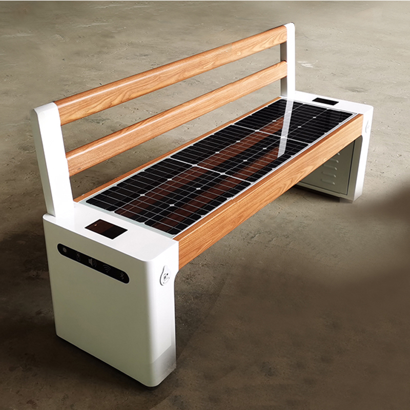 Large Format WPC Wood Galvanized Steel Smart Voice Solar Bench