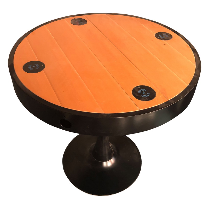 Stainless Steel Wood Color Smart Wifi Table With USB Charger